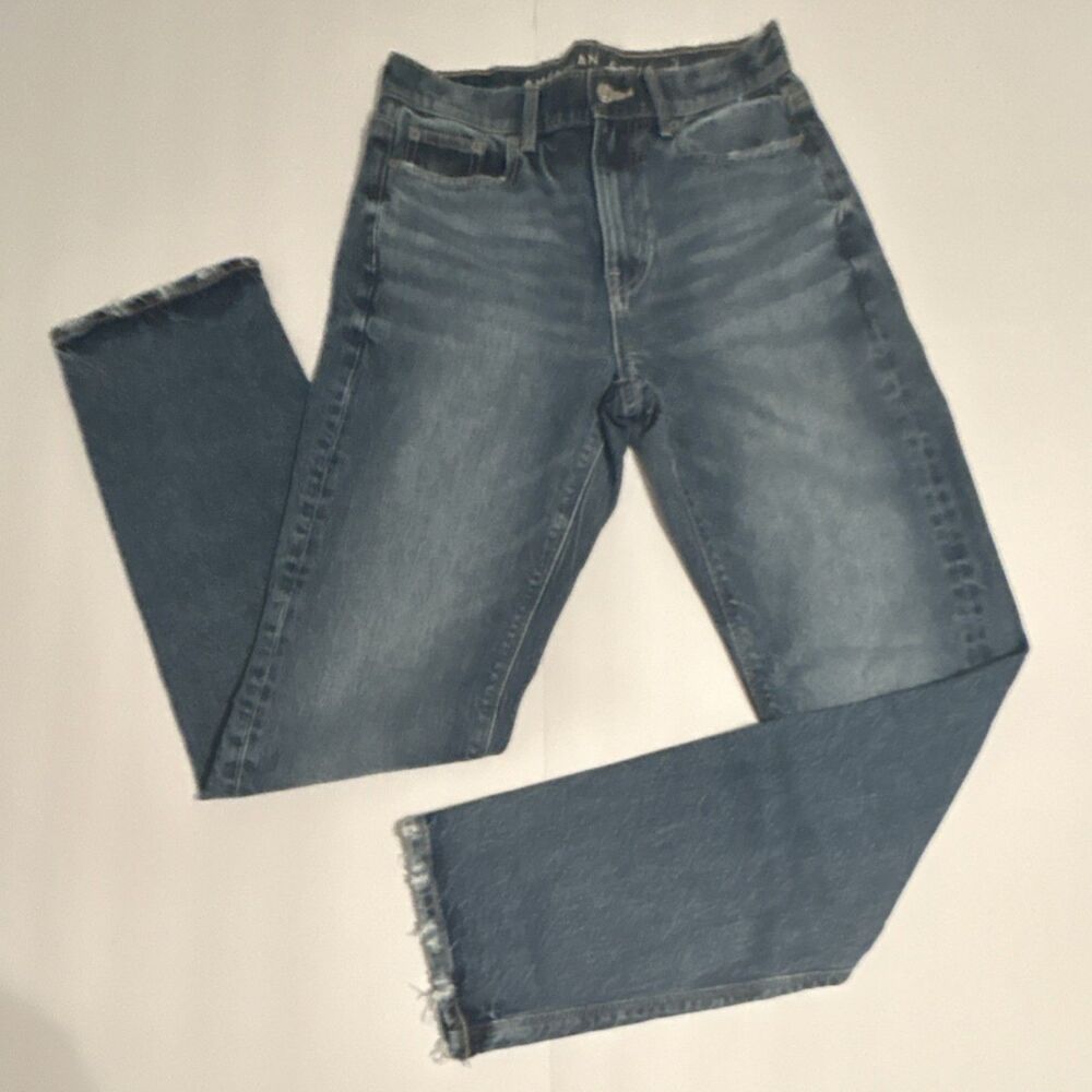 American Eagle Outfitters Women's 0 27x30 High Rise Straight Denim Jeans Raw Hem